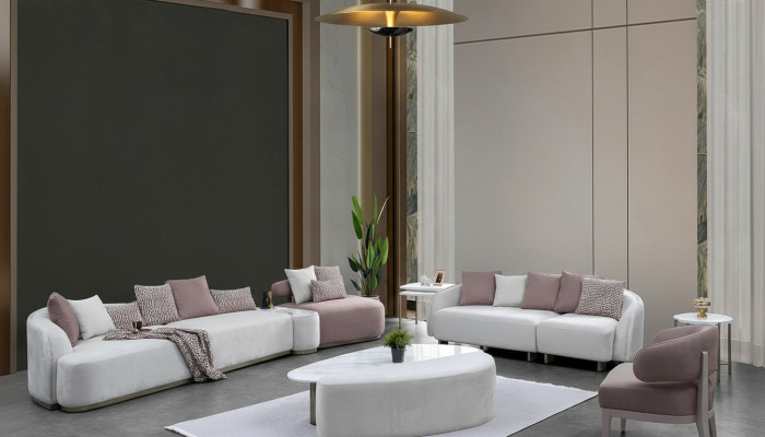 Sofagarnitur Große Sofa Polstersofa Stoffsofa Rosa Dreisitzer Set 4tlg