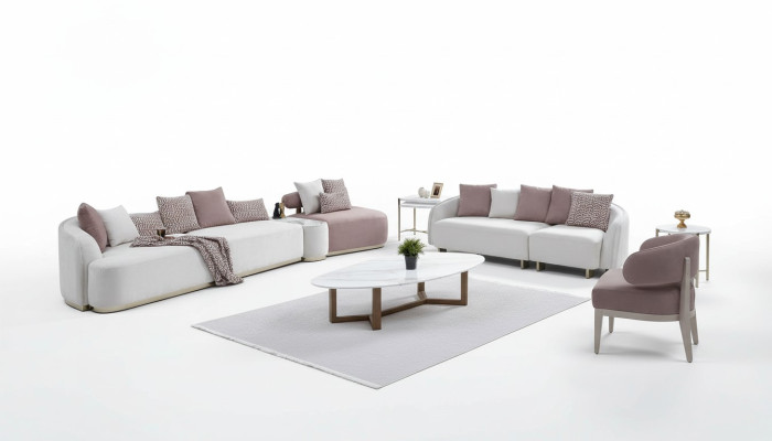 Sofagarnitur Große Sofa Polstersofa Stoffsofa Rosa Dreisitzer Set 4tlg