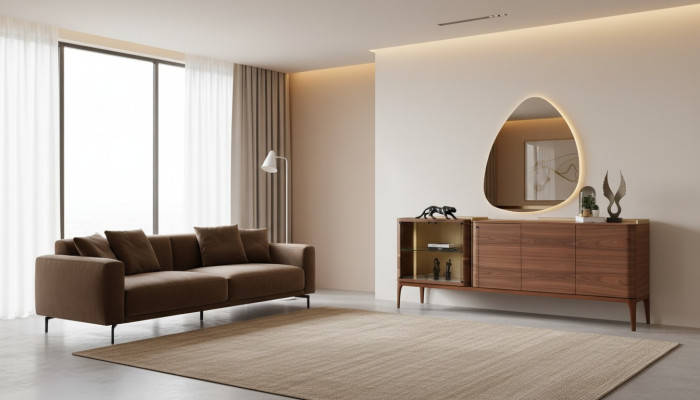 Sideboard mit Spiegel Anrichte Schrank Holzschrank Braun Kommode Design