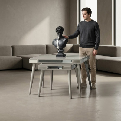 Gruppe Beistelltische 2tlg Kaffeetische Sofatische Silber Wohnzimmer