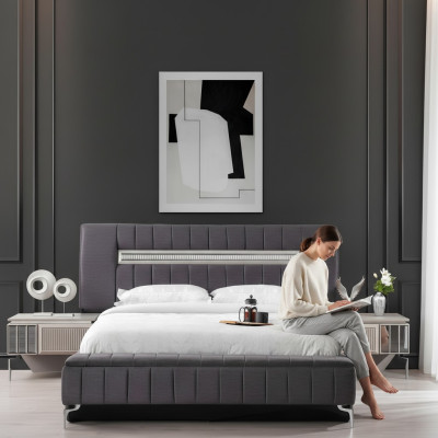 Doppelbett Garnitur Nachttische Schlafzimmer Bett 3tlg Grau Bettrahmen