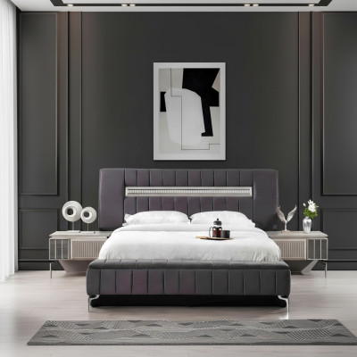 Doppelbett Garnitur Nachttische Schlafzimmer Bett 3tlg Grau Bettrahmen