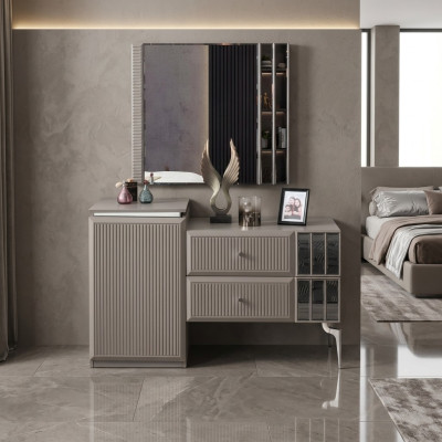 Schminktisch Frisiertisch Konsolentisch Spiegel Holz Grau Schlafzimmer