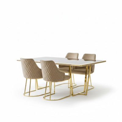 Moderne Essgruppe Luxus Essecke Esstisch Esstisch Stühle 7tlg Beige Gold Set