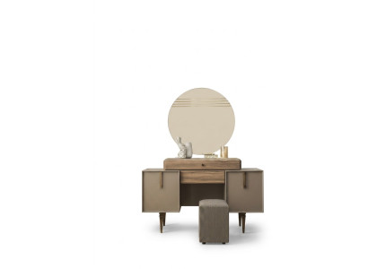 Schminktisch Konsolentisch Puff Frisiertisch Holz Grau Spiegel Set