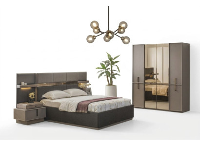 Doppelbett Komplette Schlafzimmer Bett 4tlg Grau Nachttische Schrank