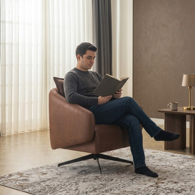 Sessel Ohrensessel Drehstuhl Einsitzer Sitzer Kunstleder Braun Design