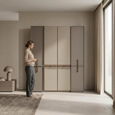 Kleiderschrank Schlafzimmerschrank Schrank Holzschrank Grau Spiegel