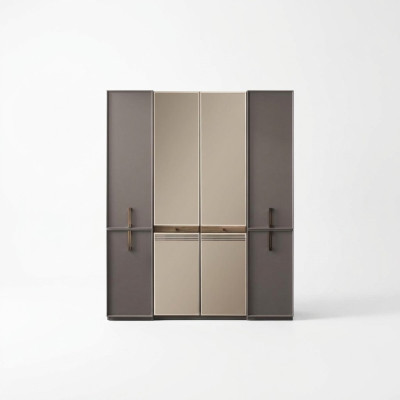 Kleiderschrank Schlafzimmerschrank Schrank Holzschrank Grau Spiegel
