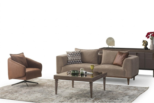 Sofagarnitur Dreisitzer Sessel Polstersofa Modern Stoffsofa Braun Set