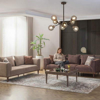 Couchgarnitur Viersitzer Dreisitzer Braun Stoffsofa Polstersofa Couch