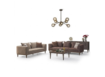 Couchgarnitur Viersitzer Dreisitzer Braun Stoffsofa Polstersofa Couch