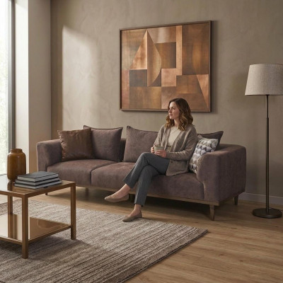 Viersitzer Sofa 4 Sitzer Couch Braun Stoffsofa Polstersofa Moderne