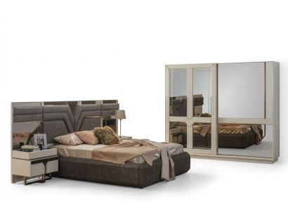 Garnitur Schlafzimmer Doppelbett Bett Nachttische 4tlg Grau Schrank