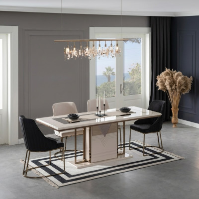 Essecke Essgruppe Esszimmer Esstisch Stühle Set 7tlg Luxus Weiß Modern