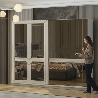 Kleiderschrank Holzschrank Schlafzimmerschrank Schrank Spiegel Weiß