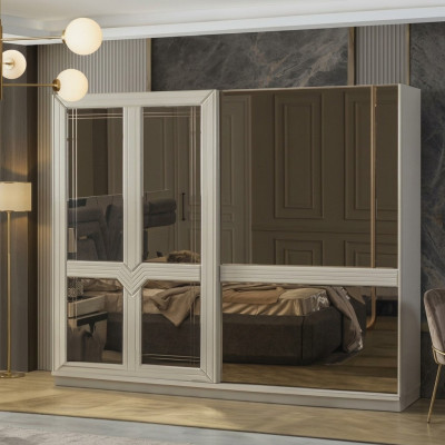 Kleiderschrank Holzschrank Schlafzimmerschrank Schrank Spiegel Weiß