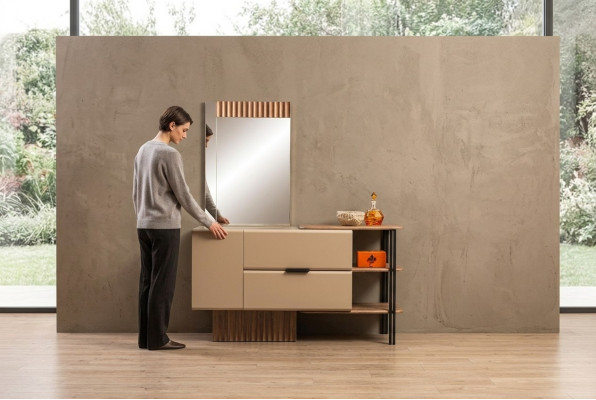 Schminktisch Frisiertisch Konsolentisch Holz Schlafzimmer Beige Modern