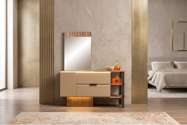 Schminktisch Frisiertisch Konsolentisch Holz Schlafzimmer Beige Modern