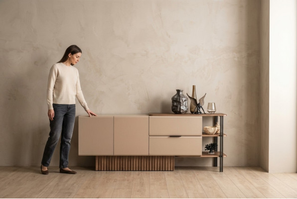 Anrichte Sideboard Holzschrank Kommode Schrank Holz Beige Moderne