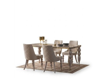 Dunkel-Beige Essgruppe Designer Holz Esstisch x6 Stühle 7tlg Luxus Set