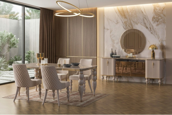 Beige Essgruppe Designer Esszimmer Möbel Esstisch Stühle Sideboard 9tlg