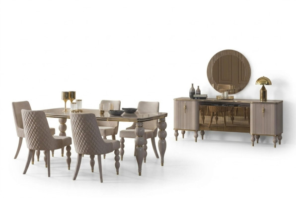Beige Essgruppe Designer Esszimmer Möbel Esstisch Stühle Sideboard 9tlg