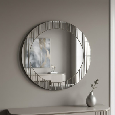 Grauer Rundspiegel Designer Flurspiegel Moderner Dekospiegel Luxus Möbel