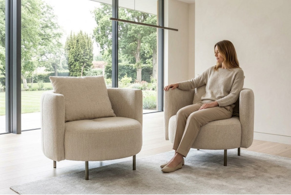 Beiger Textil Sessel Designer Clubsessel Cocktailsessel Polster Möbel