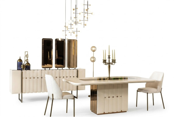 Weiße Edle Esszimmer Gruppe Designer Edelstahl Tisch Luxuriöse x6 Stühle