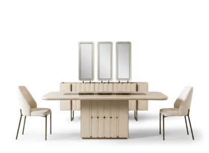 Modernes Weißes Esszimmer Set Esstisch Sideboard Stühle x3 Spiegel 9tlg