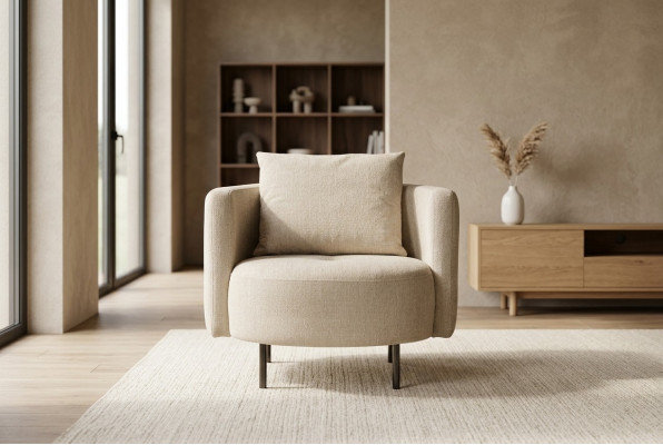 Stoffsessel Sessel Cocktailsessel Einsitzer Beige Designer Sitzer Neu