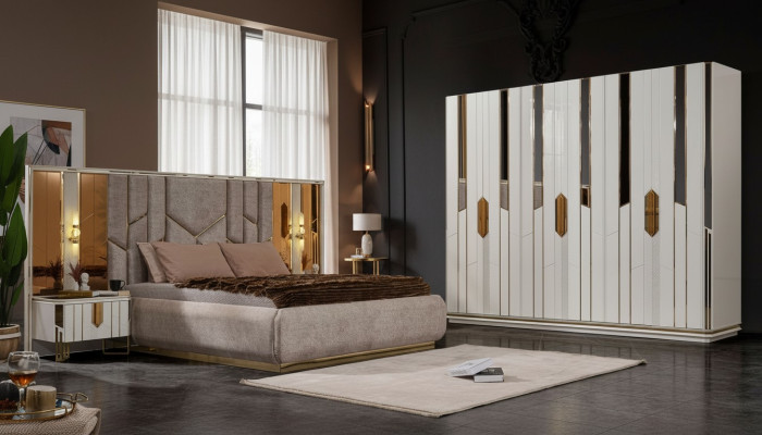 Komplette Schlafzimmer Doppelbett Bett Schrank Nachttische Weiß 4tlg  