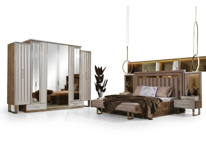 Komplette Schlafzimmermöbel Doppelbett Bett Nachttische Beige 4tlg