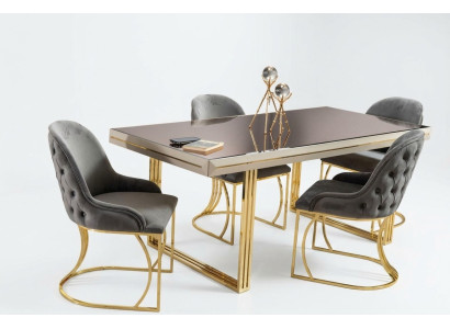 Essgruppe Essecke Esszimmermöbel Esstisch Stühle Set 7tlg Grau Luxus