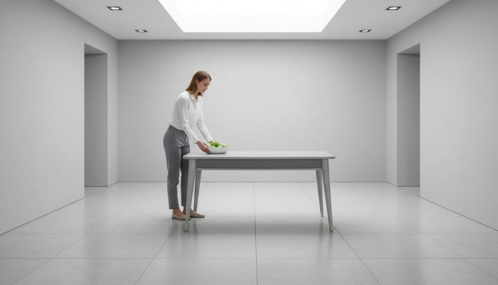 Grauer Esstisch Designer Esszimmer Möbel Ausziehbarer Holz Tisch Neu