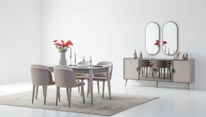  Graue Esszimmergarnitur Esszimmer Stühle Ausziehbarer Tisch Sideboard