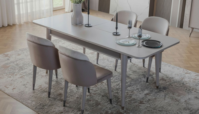  Luxuriöser Auszihbarer Tisch Designer Moderne Esszimmer Textil Stühle