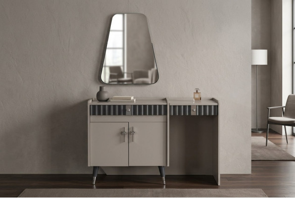 Beiger Schminktisch Holz Kosmetiktisch Designer Konsole Spiegel 2tlg