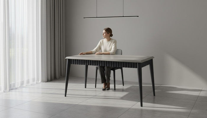 Grauer Esstisch Robuster Esszimmer Designer Holztisch Luxuriöse Möbel