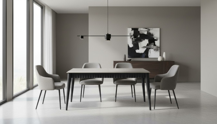 Grauer Esstisch Robuster Esszimmer Designer Holztisch Luxuriöse Möbel