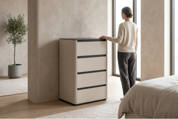 Beige Holz Kommode 4-türiger Holzschrank Schlafzimmer Edler Anbauschrank