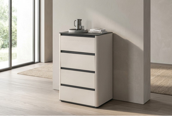 Beige Holz Kommode 4-türiger Holzschrank Schlafzimmer Edler Anbauschrank