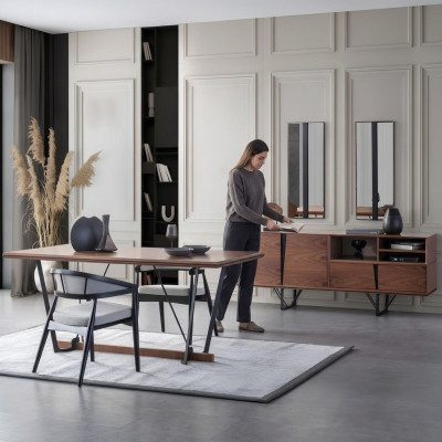 Gruppe Esszimmer Esstisch Set 2tlg Anrichte Esszimmertisch Braun Holz