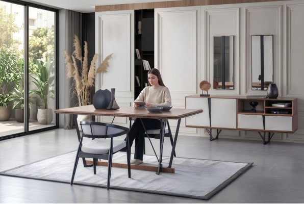 Garnitur Esszimmer Esstisch Anrichte Esszimmertisch Braun Set 2tlg
