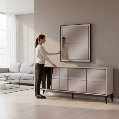 Anrichte Luxus Sideboard Schrank Kommode Holzschrank Holz Weiß Modern