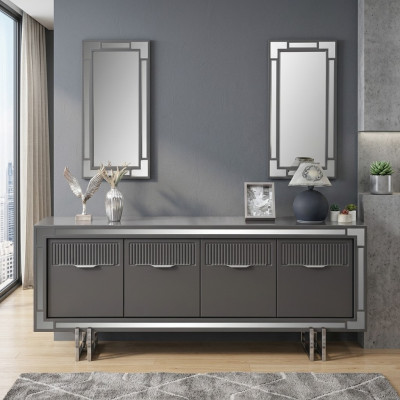 Holzschrank Anrichte Sideboard Grau Schrank Kommode Holz Esszimmer