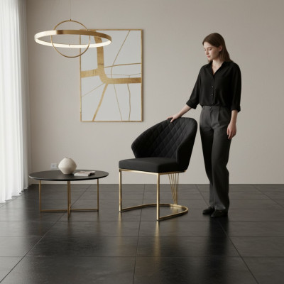 Polsterstuhl Esszimmerstuhl Holzstuhl Küchenstuhl Schwarz Modern Gold