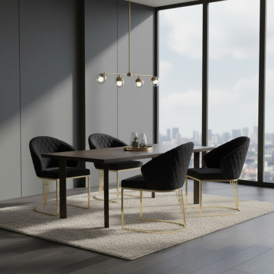 Polsterstuhl Esszimmerstuhl Holzstuhl Küchenstuhl Schwarz Modern Gold