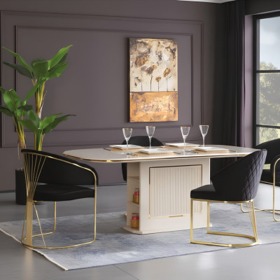 Essecke Luxus Essgruppe Komplette Esszimmer Esstisch Stühle 7tlg Beige
